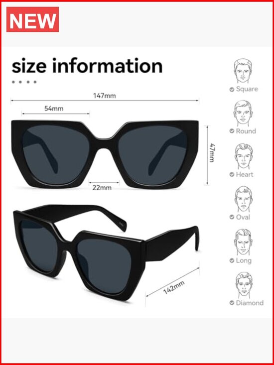 Big Square Cat Eye Sunglasses UV400 Trendy Retro Stylish